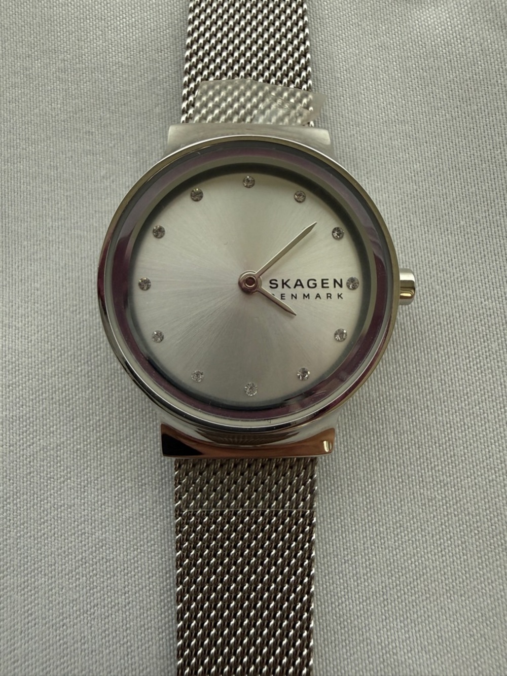 Skagen Silver-Tone Mesh Bracelet Watch with Crystal Markers